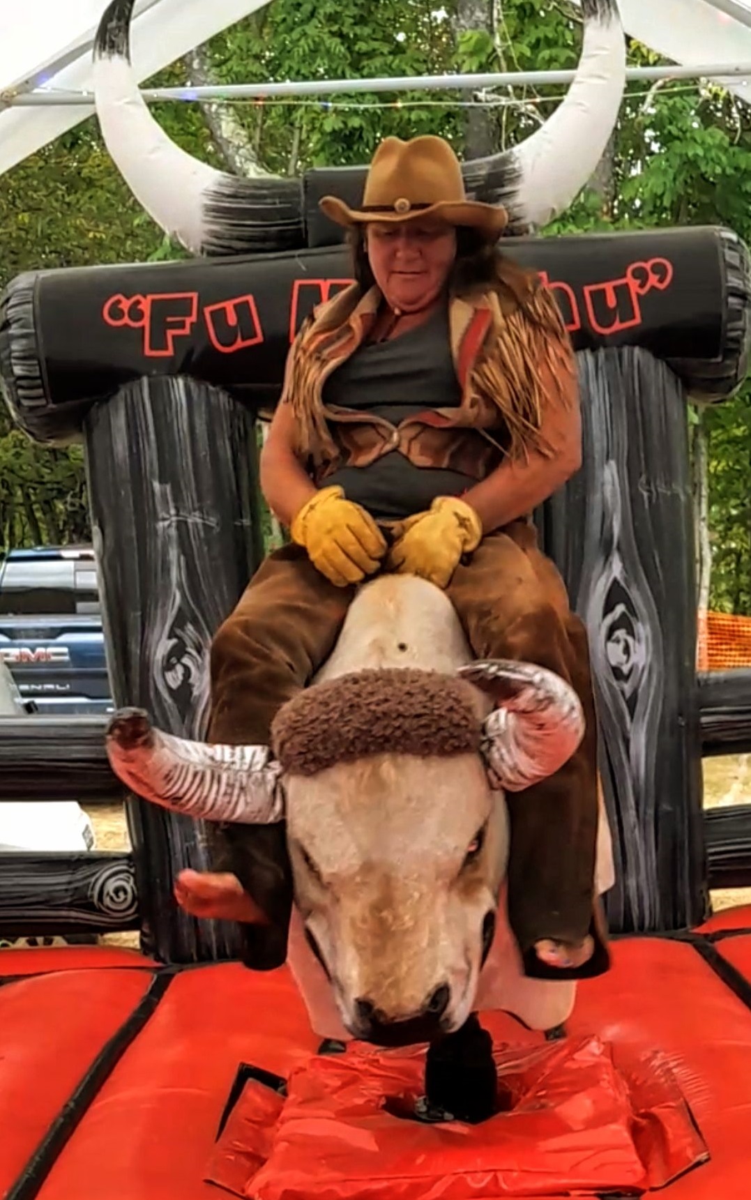 Rider on Fu Manchu the mechanical bull