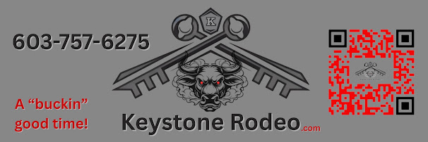 Keystone Rodeo banner with logo and contact QR code